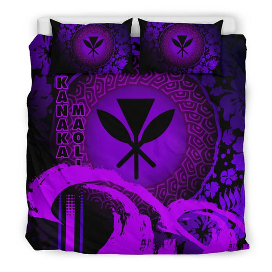 Kanaka Maoli Duvet Cover Set - Hibiscus And Wave Special Purple
