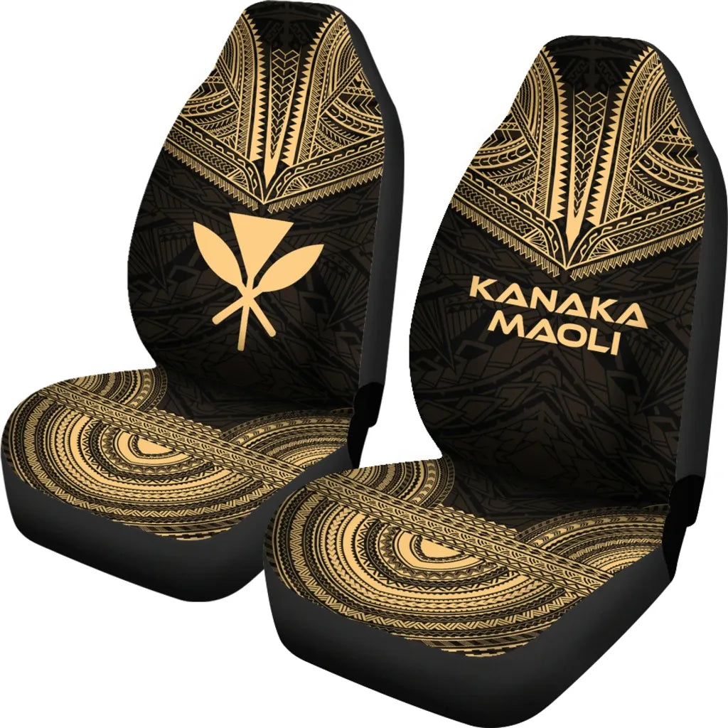 Hawaii Car Seat Cover - Kanaka Maoli Polynesian Chief Tattoo Gold Version