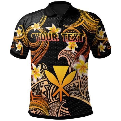 Kanaka Maoli Polo Shirt - Custom Personalised Polynesian Waves with Plumeria Flowers (Orange)