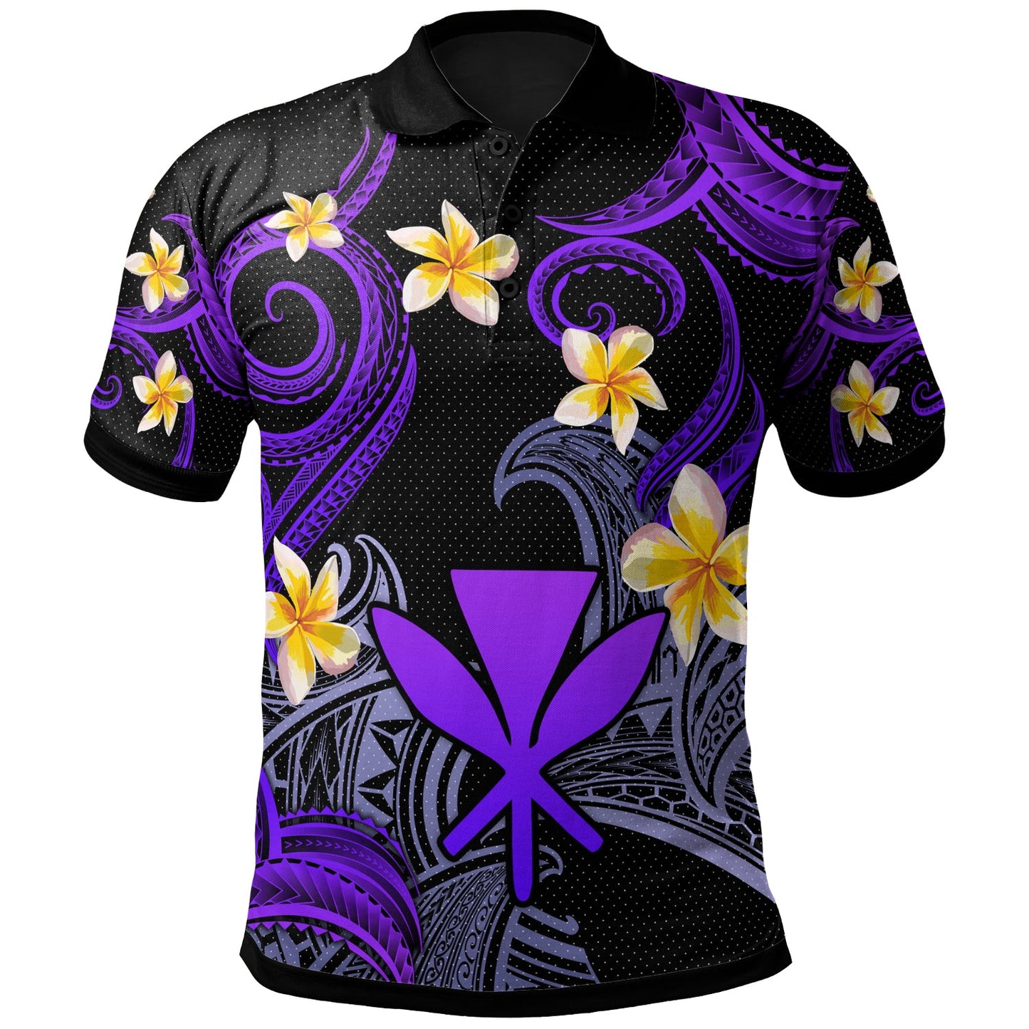 Kanaka Maoli Polo Shirt - Custom Personalised Polynesian Waves with Plumeria Flowers (Purple)