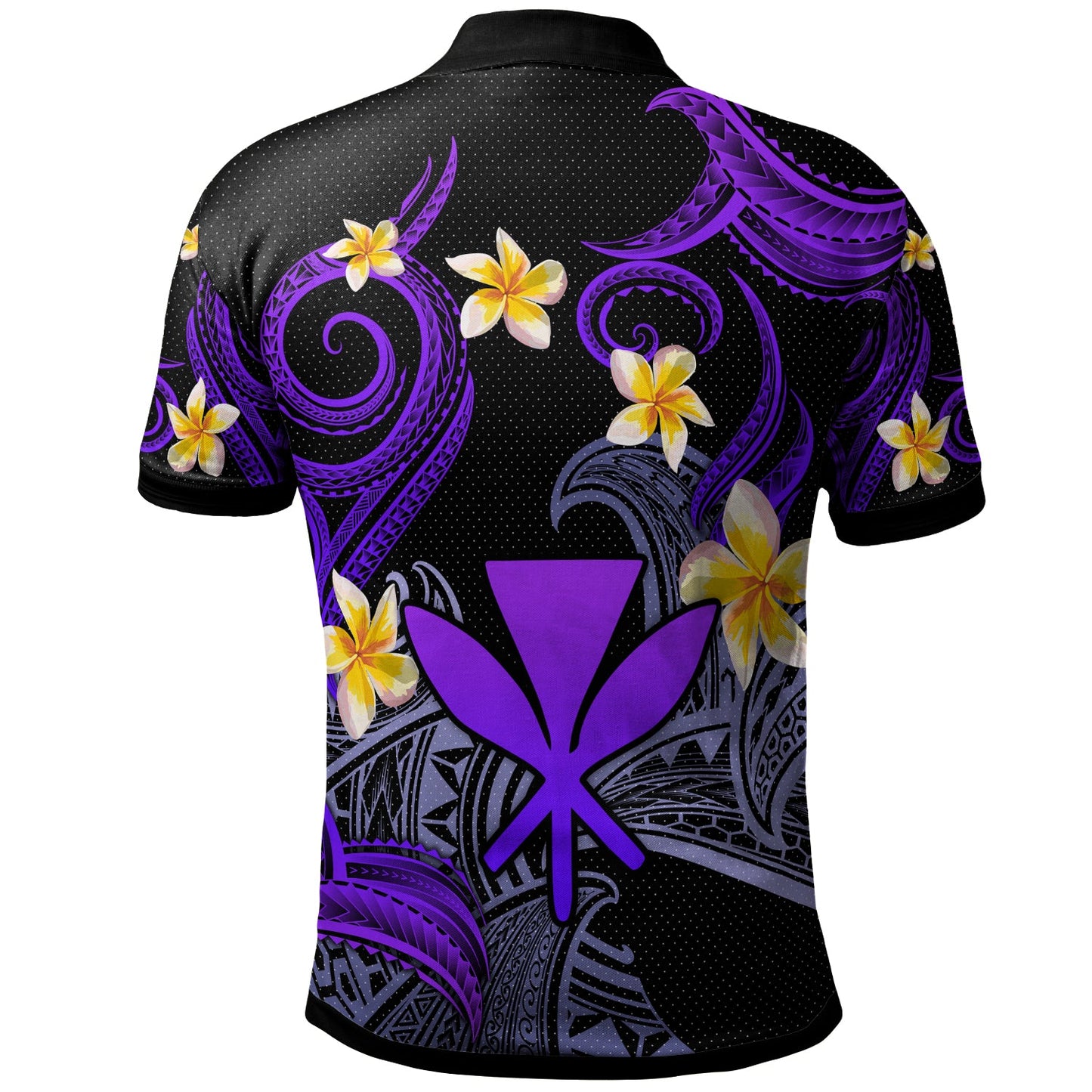 Kanaka Maoli Polo Shirt - Custom Personalised Polynesian Waves with Plumeria Flowers (Purple)
