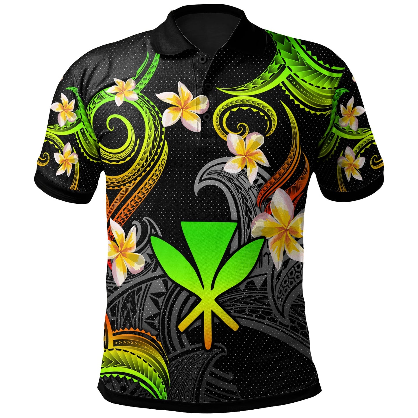 Kanaka Maoli Polo Shirt - Custom Personalised Polynesian Waves with Plumeria Flowers (Reggae)