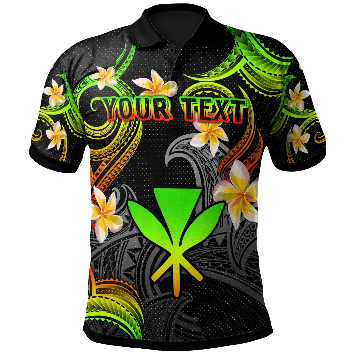 Kanaka Maoli Polo Shirt - Custom Personalised Polynesian Waves with Plumeria Flowers (Reggae)