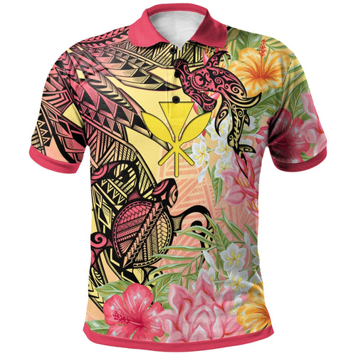 Kanaka Maoli Polo Shirt -  Flowers Tropical With Sea Animals