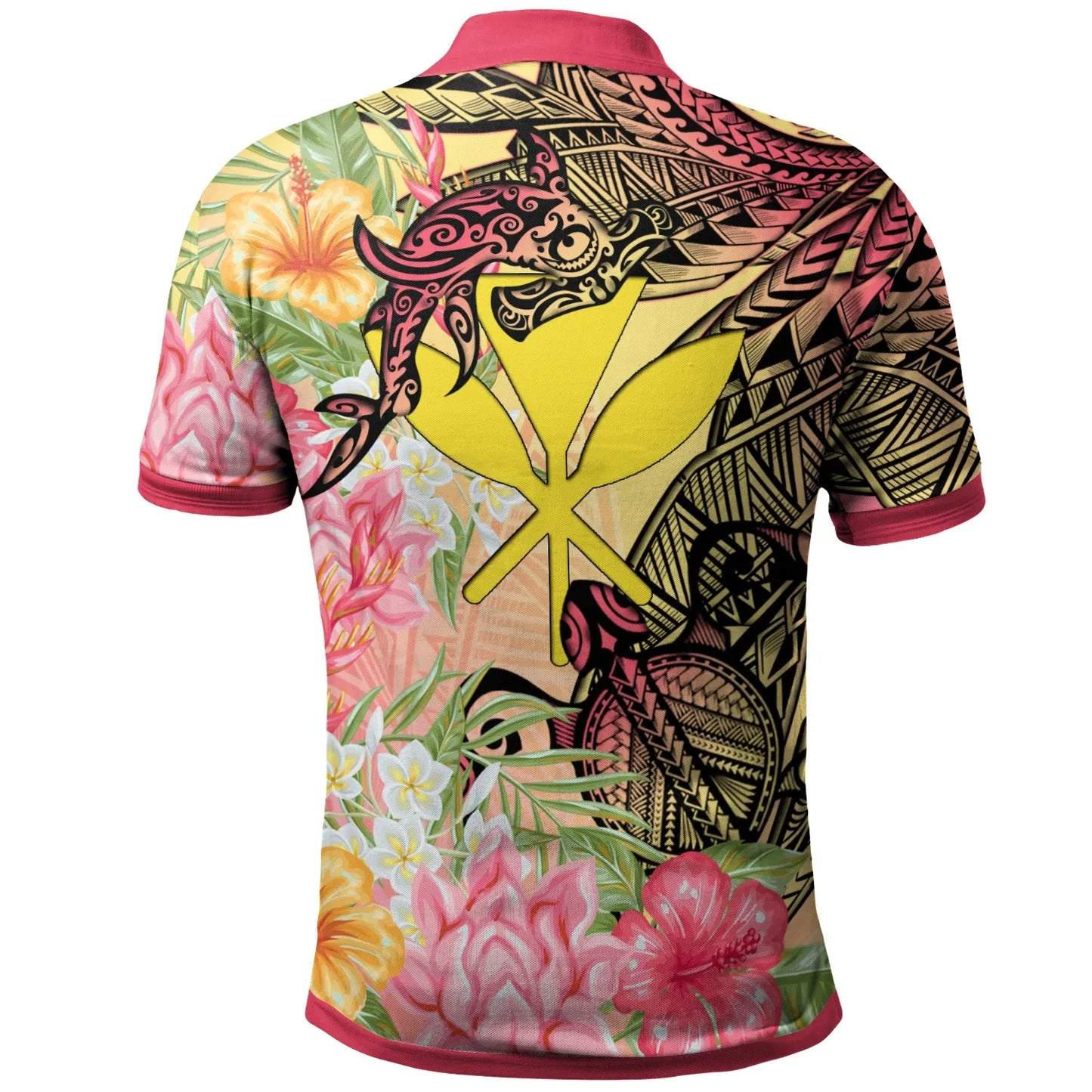 Kanaka Maoli Polo Shirt -  Flowers Tropical With Sea Animals