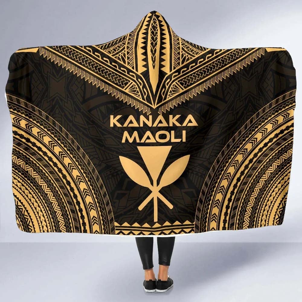 Kanaka Maoli Polynesian Chief Hooded Blanket - Gold Version