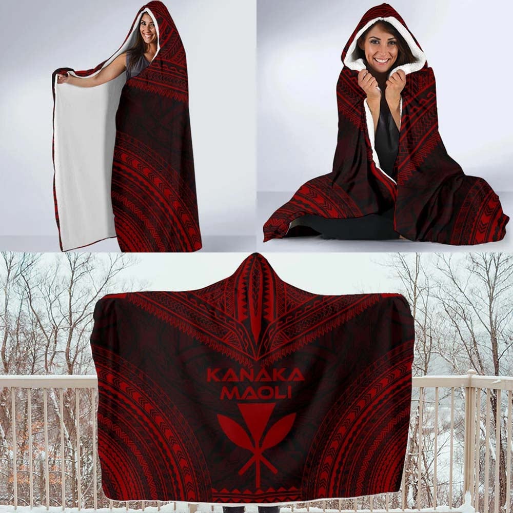 Kanaka Maoli Polynesian Chief Hooded Blanket - Red Version