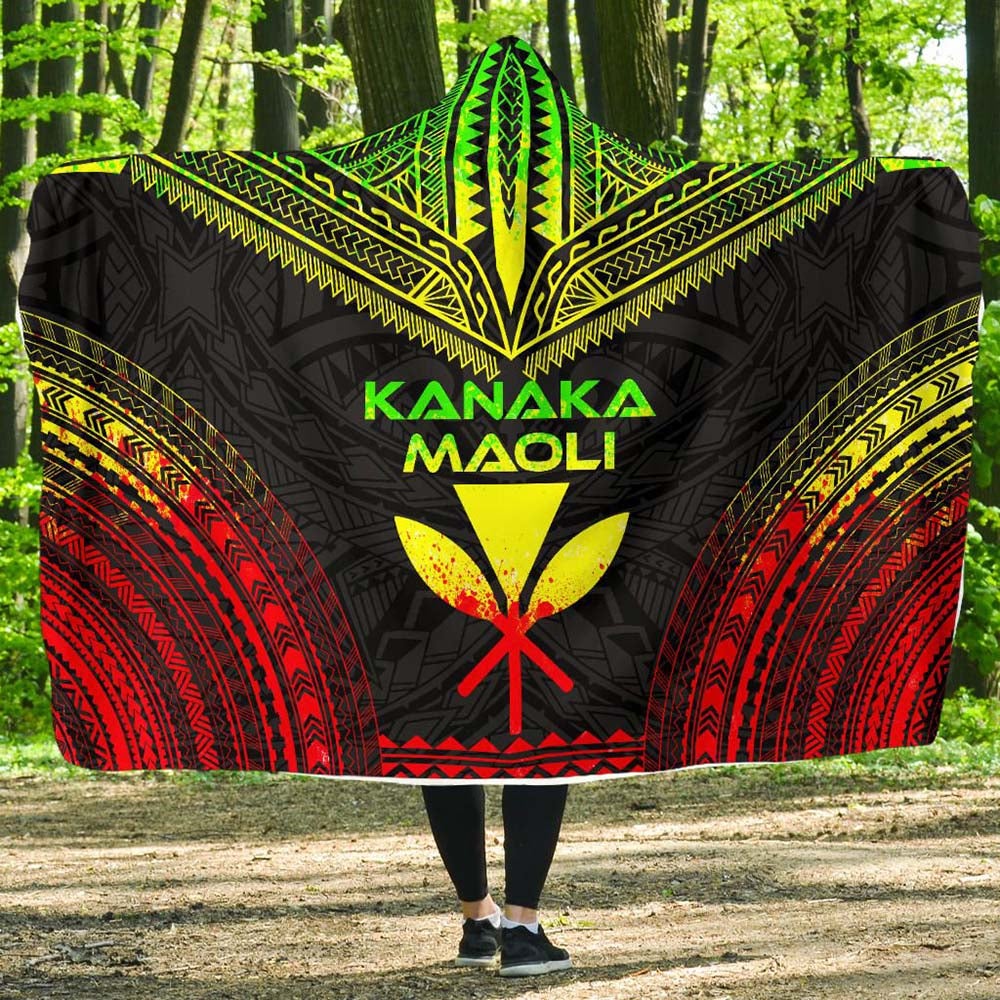 Kanaka Maoli Polynesian Chief Hooded Blanket - Reggae Version