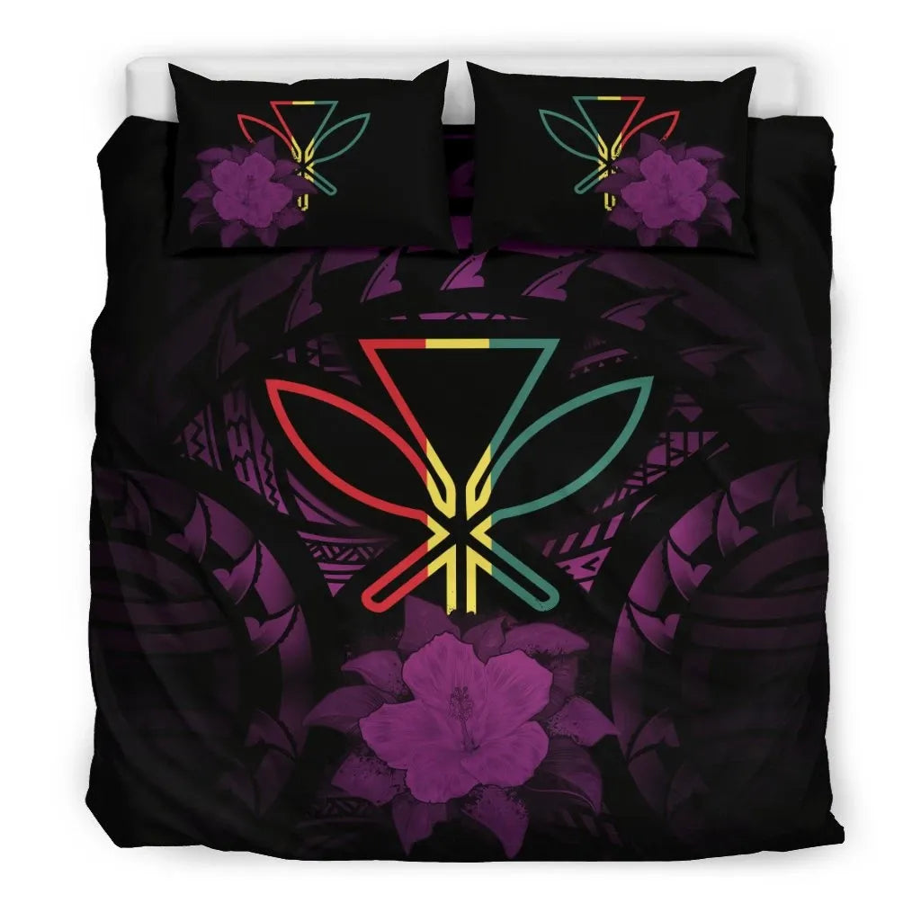 Hawaii Duvet Cover Set - Kanaka Maoli Purple Hibiscus Rising