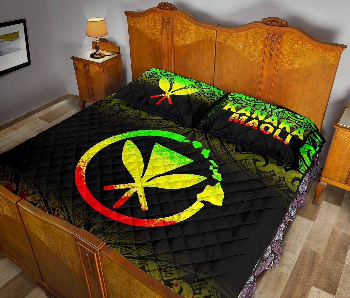 Hawaii Quilt Bed Set - Kanaka Maoli Polynesian Tattoo Black Fog Style Reggae Version