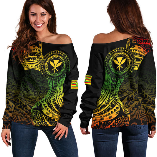 Hawaii Off Shoulder Sweatshirt Kanaka Maoli Round Polynesian Tribal Reggae