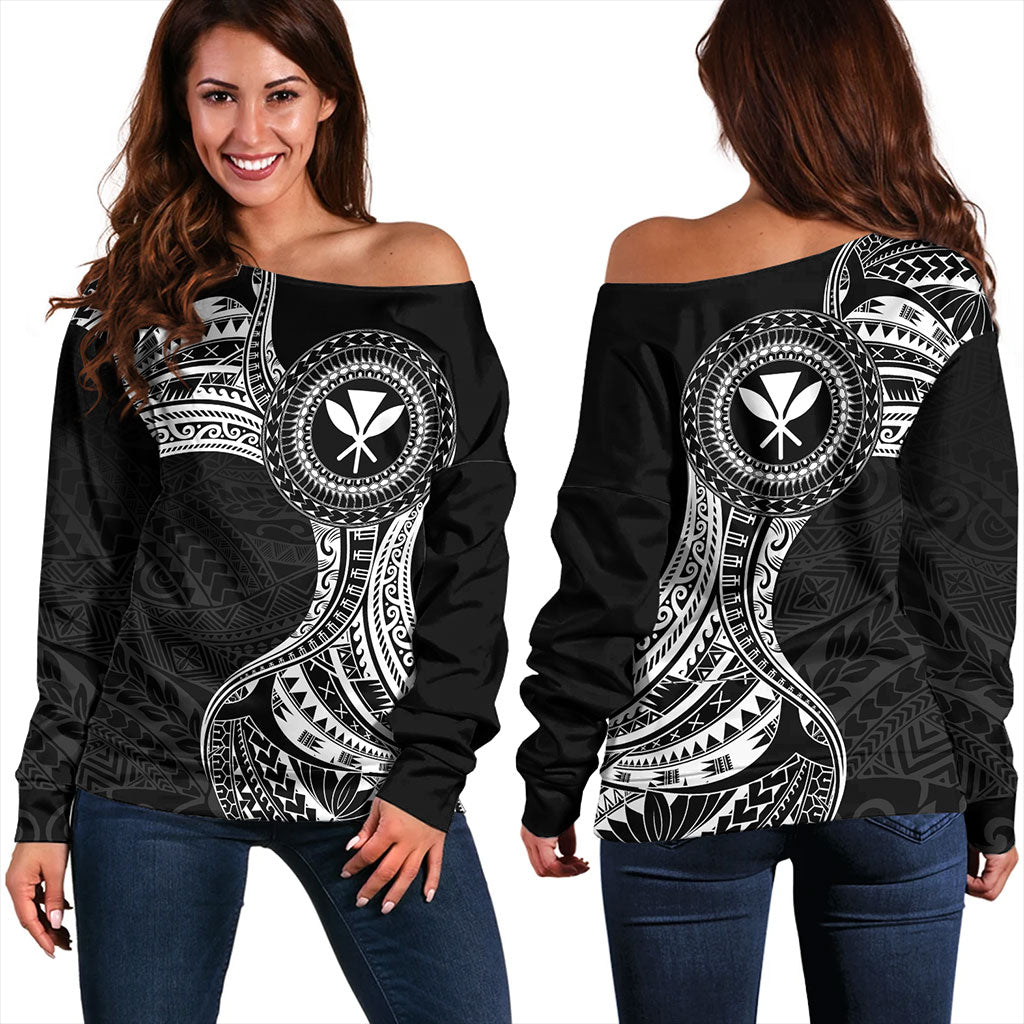 Hawaii Off Shoulder Sweatshirt Kanaka Maoli Round Polynesian Tribal White