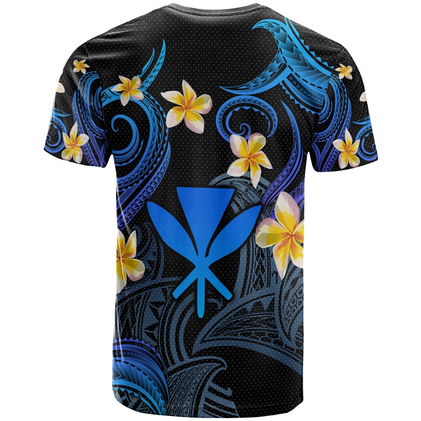 Kanaka Maoli T-shirt - Custom Personalised Polynesian Waves with Plumeria Flowers (Blue)