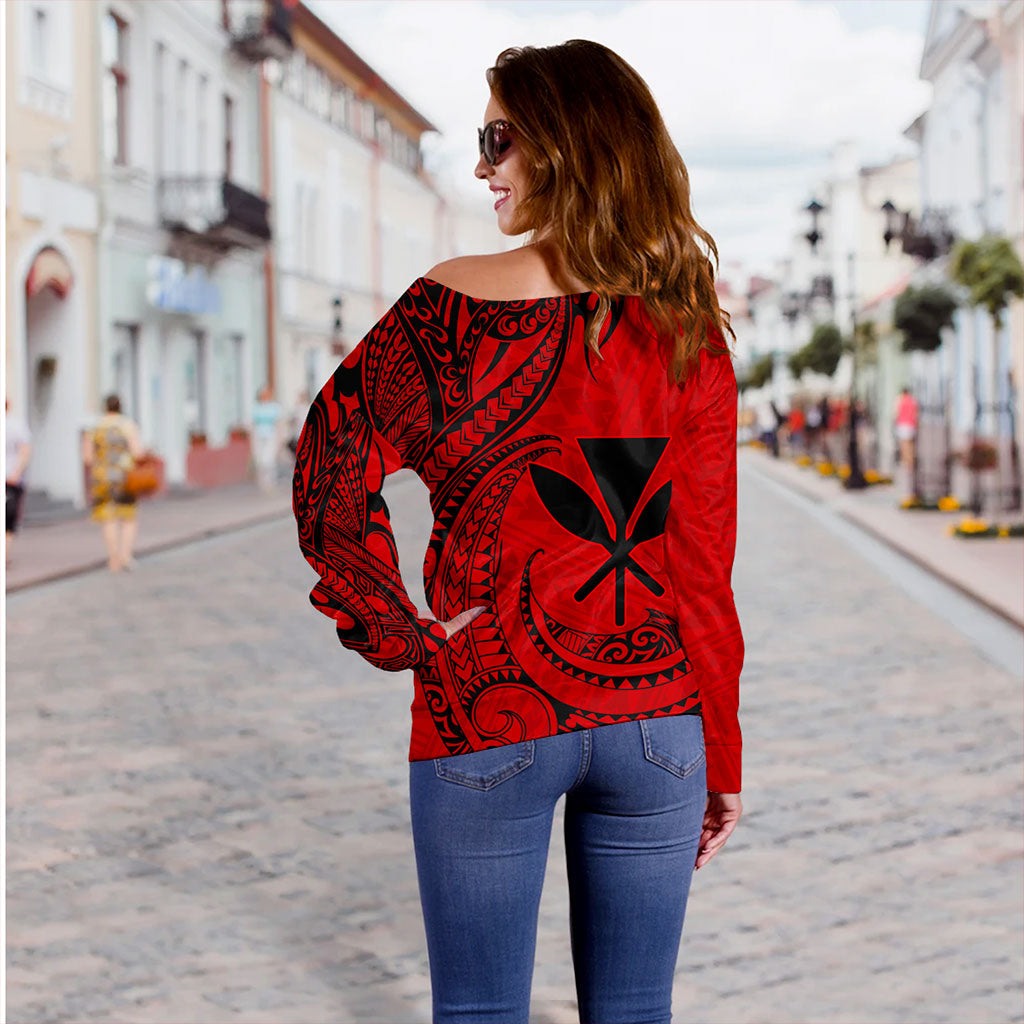 Hawaii Off Shoulder Sweatshirt Kanaka Tribal Polynesian Island
