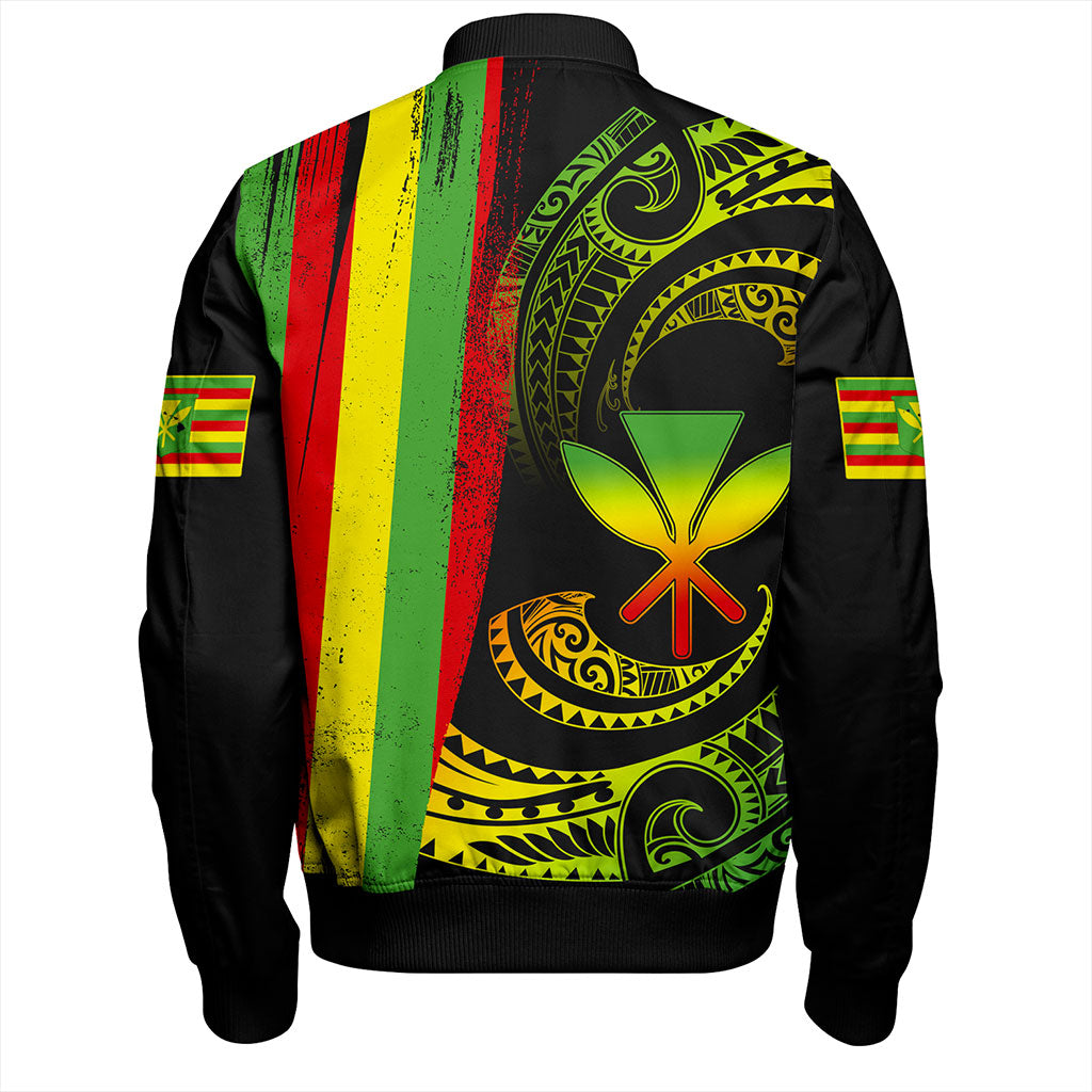 Hawaii Bomber Jacket Kanaka Maoli Tribal Wave Grunge Flag