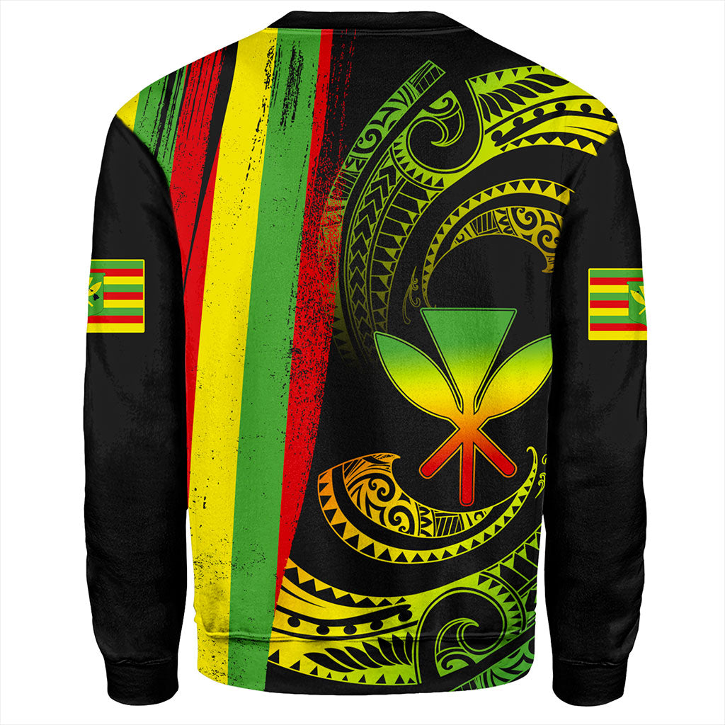 Hawaii Sweatshirt Kanaka Maoli Tribal Wave Grunge Flag