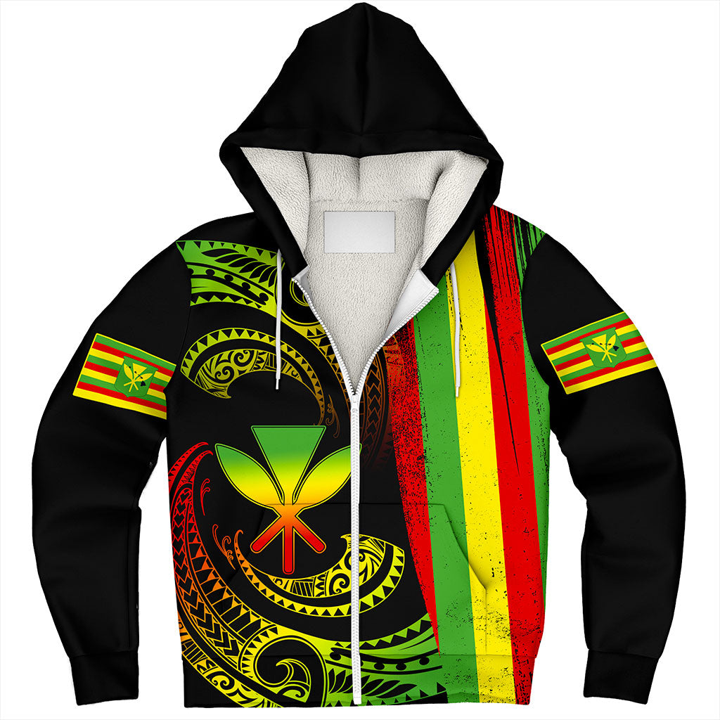 Hawaii Sherpa Hoodie Kanaka Maoli Tribal Wave Grunge Flag
