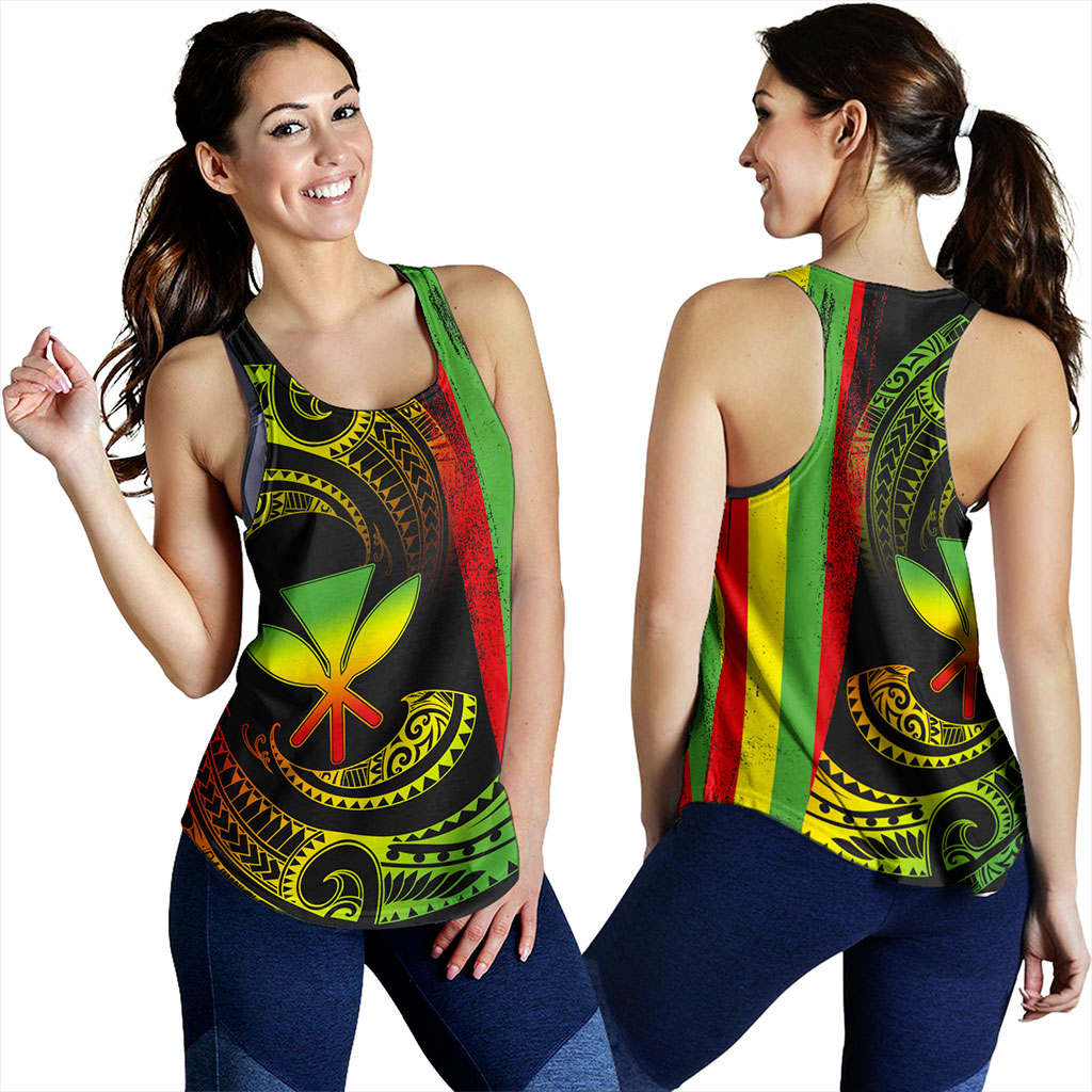 Hawaii Women Tank Kanaka Maoli Tribal Wave Grunge Flag