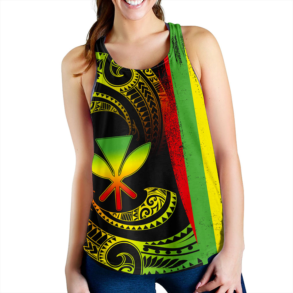 Hawaii Women Tank Kanaka Maoli Tribal Wave Grunge Flag