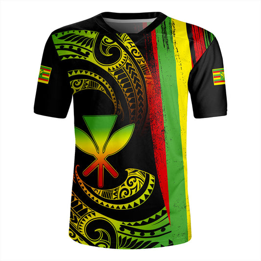 Hawaii Rugby Jersey Kanaka Maoli Tribal Wave Grunge Flag