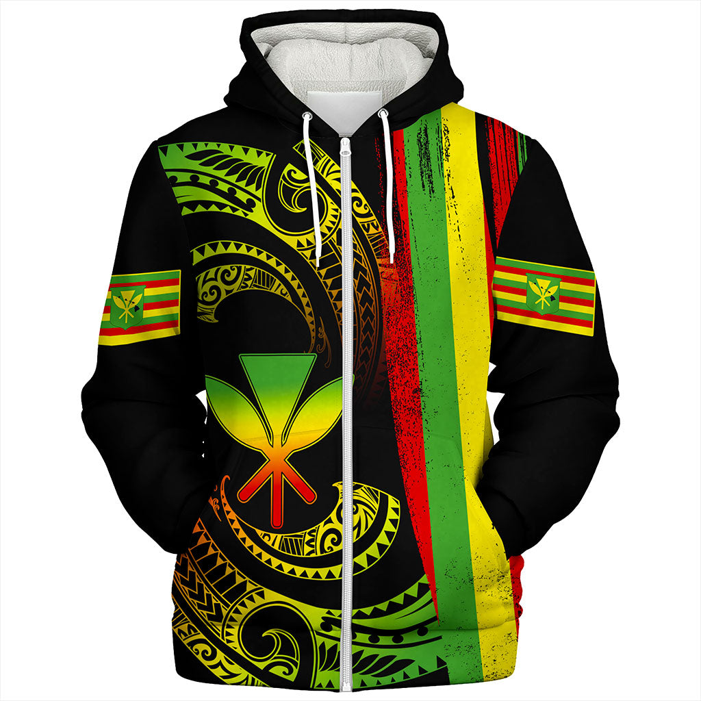 Hawaii Sherpa Hoodie Kanaka Maoli Tribal Wave Grunge Flag