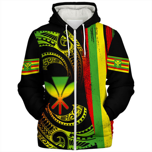 Hawaii Sherpa Hoodie Kanaka Maoli Tribal Wave Grunge Flag