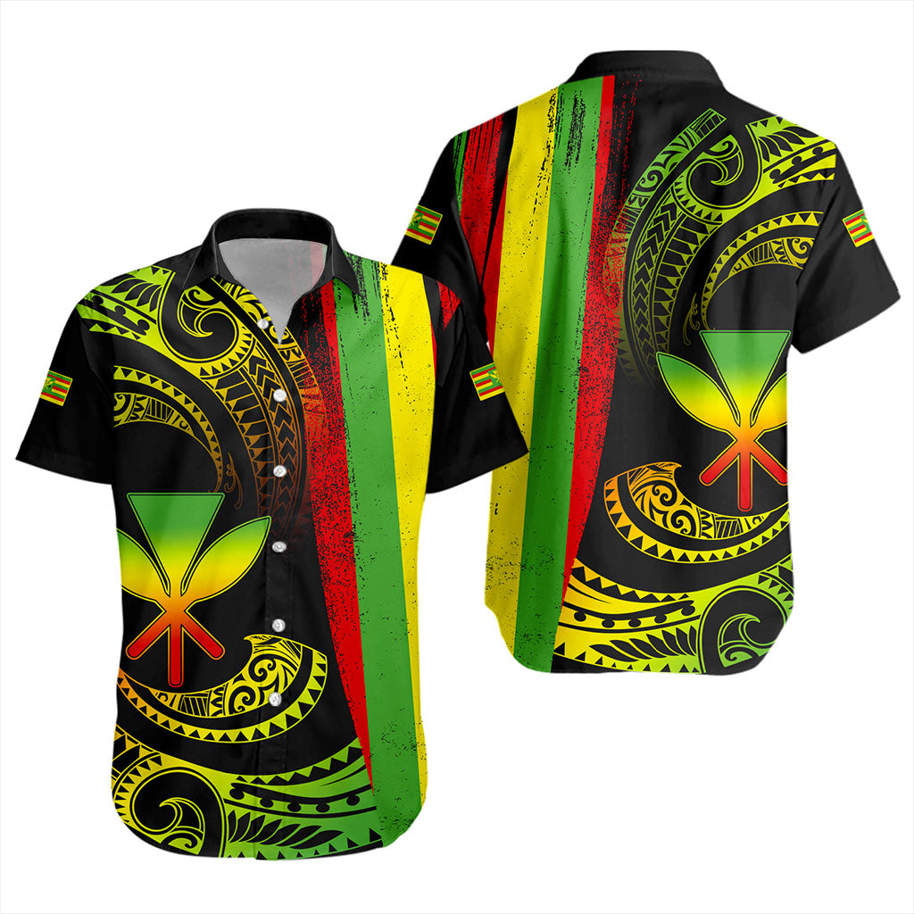 Hawaii Short Sleeve Shirt Kanaka Maoli Tribal Wave Grunge Flag