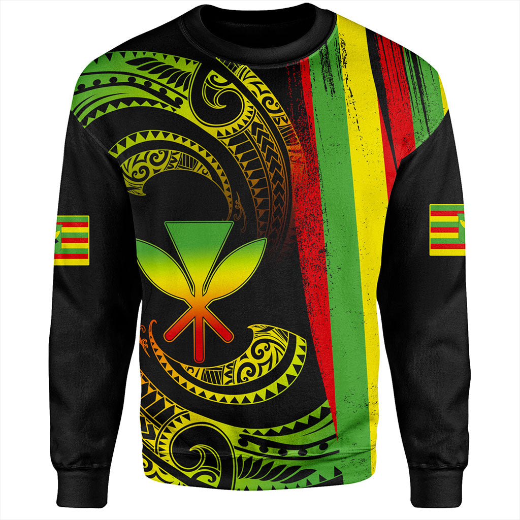 Hawaii Sweatshirt Kanaka Maoli Tribal Wave Grunge Flag