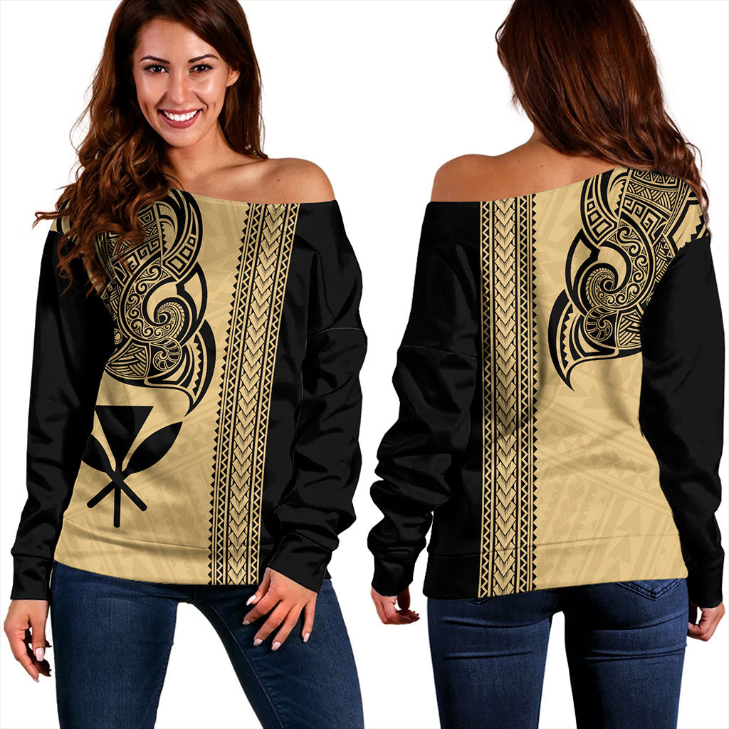 Hawaii Off Shoulder Sweatshirt Kanaka Polynesia Tribal Tattoo