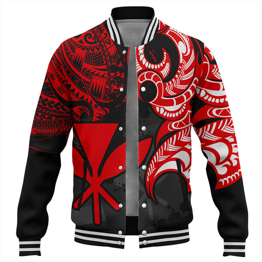 Hawaii Baseball Jacket Kanaka Polynesian Tribal Print Pattern