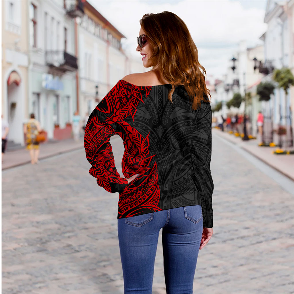 Hawaii Off Shoulder Sweatshirt Custom Kanaka Tribal Tattoo