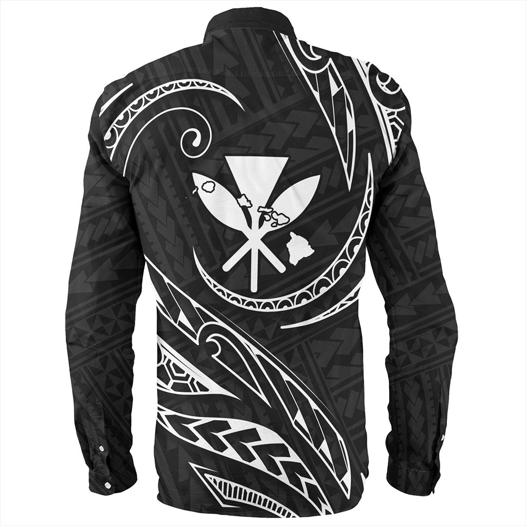 Hawaii Long Sleeve Shirt Custom Kanaka Map Polynesian Tribal Wave