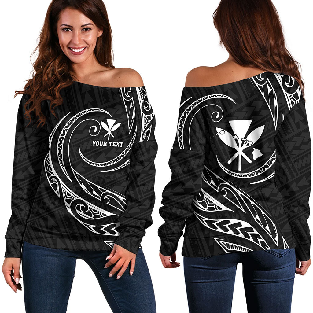 Hawaii Off Shoulder Sweatshirt Custom Kanaka Map Polynesian Tribal Wave