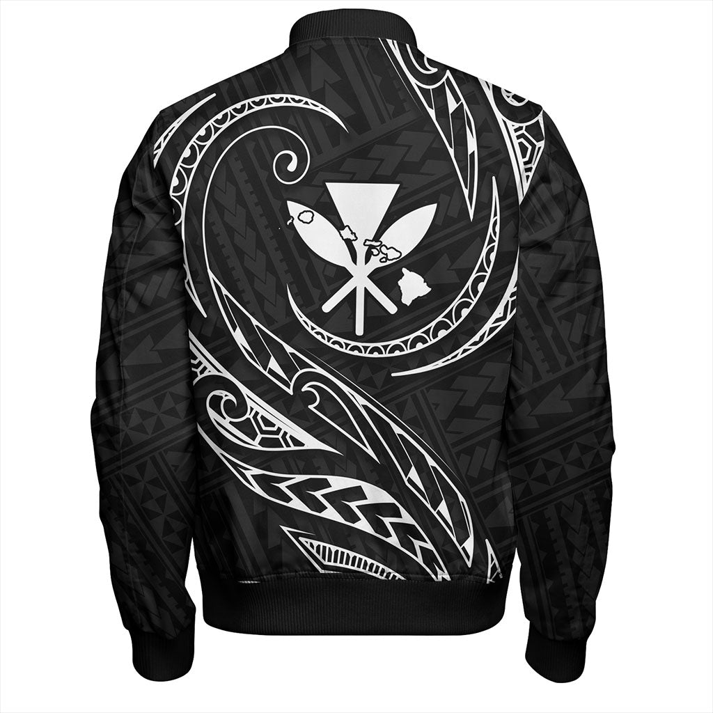 Hawaii Bomber Jacket Custom Kanaka Map Polynesian Tribal Wave