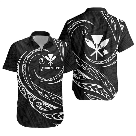 Hawaii Short Sleeve Shirt Custom Kanaka Map Polynesian Tribal Wave