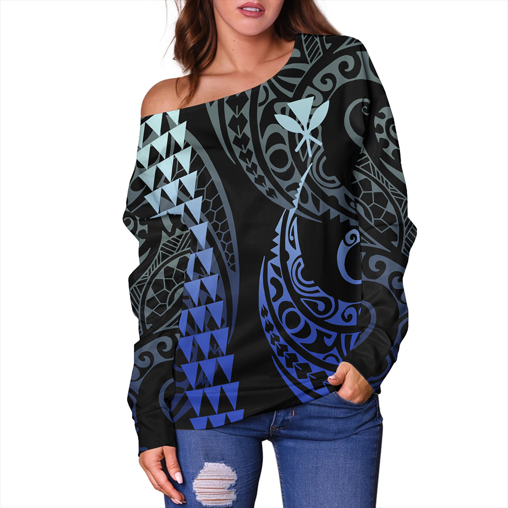 Hawaii Off Shoulder Sweatshirt Kanaka Kakau Style