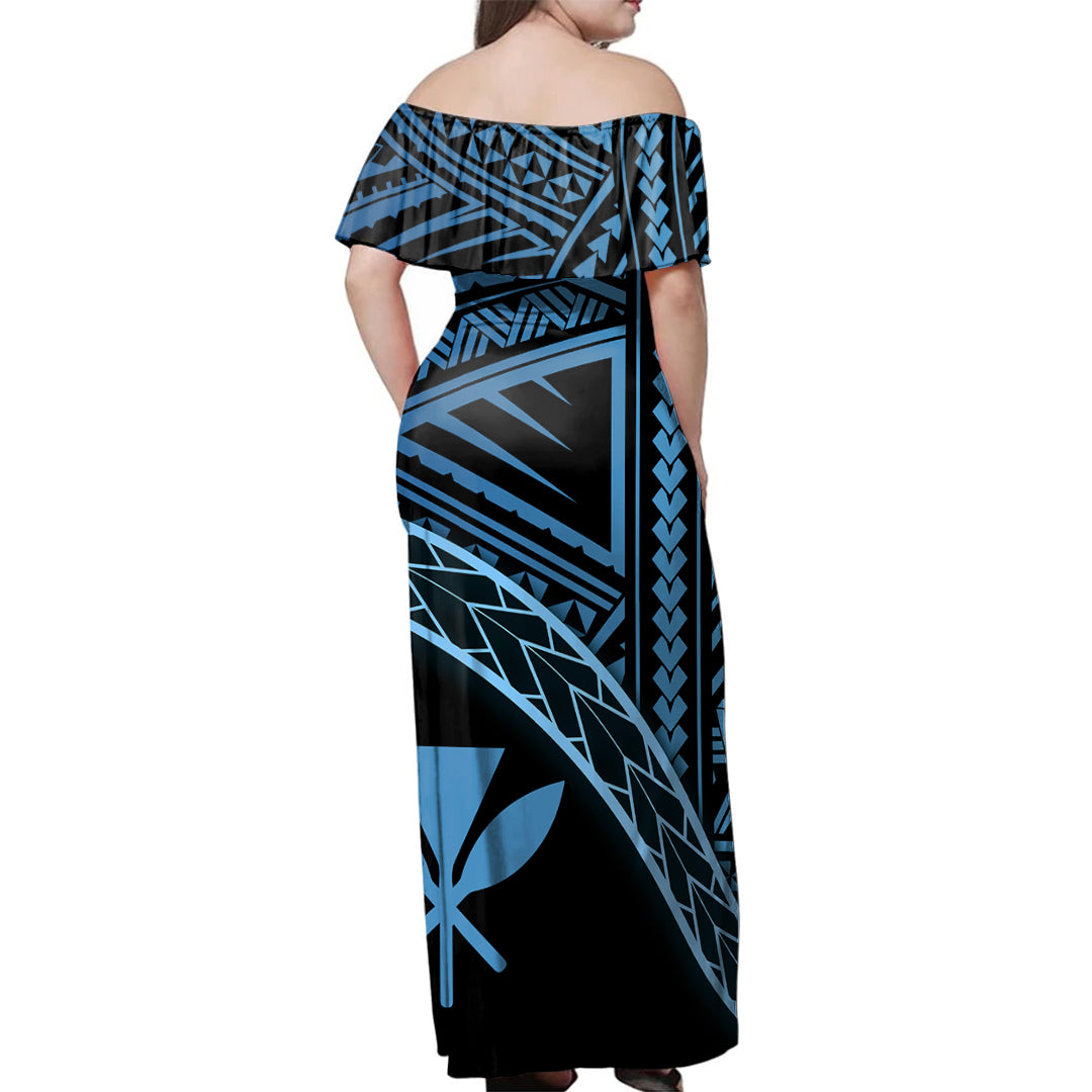 Hawaii Woman Off Shoulder Long Dress Kanaka Polynesian Tribal Coat Of Arms