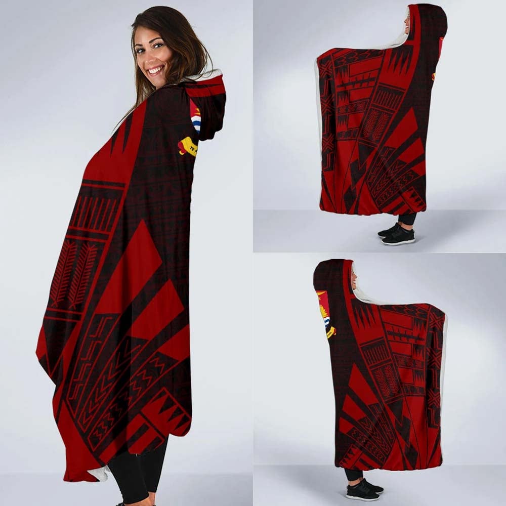 Kiribati Hooded Blanket - Polynesian Tattoo Red