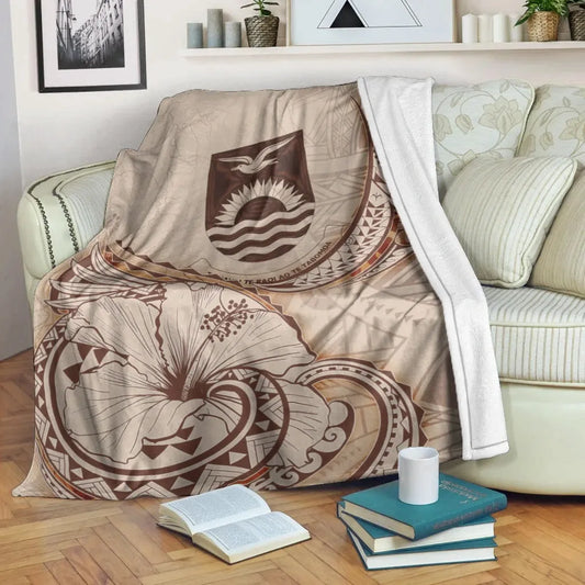 Kiribati Premium Blanket - Hibiscus Flowers Vintage Style