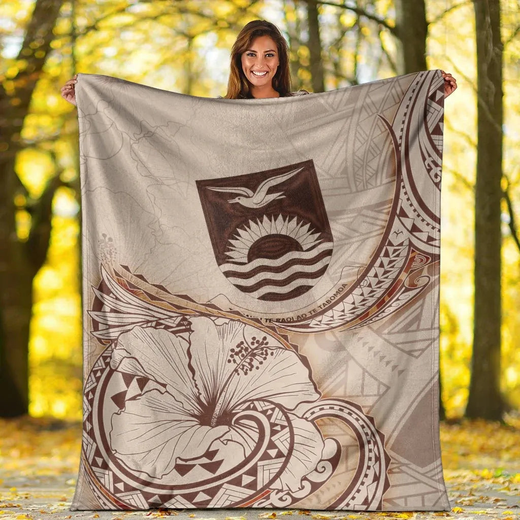 Kiribati Premium Blanket - Hibiscus Flowers Vintage Style