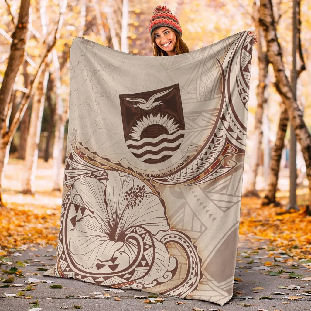 Kiribati Premium Blanket - Hibiscus Flowers Vintage Style