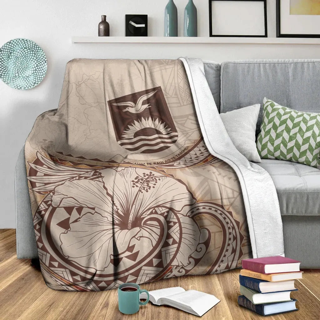 Kiribati Premium Blanket - Hibiscus Flowers Vintage Style