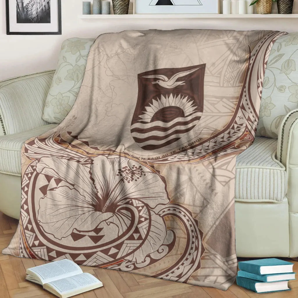 Kiribati Premium Blanket - Hibiscus Flowers Vintage Style