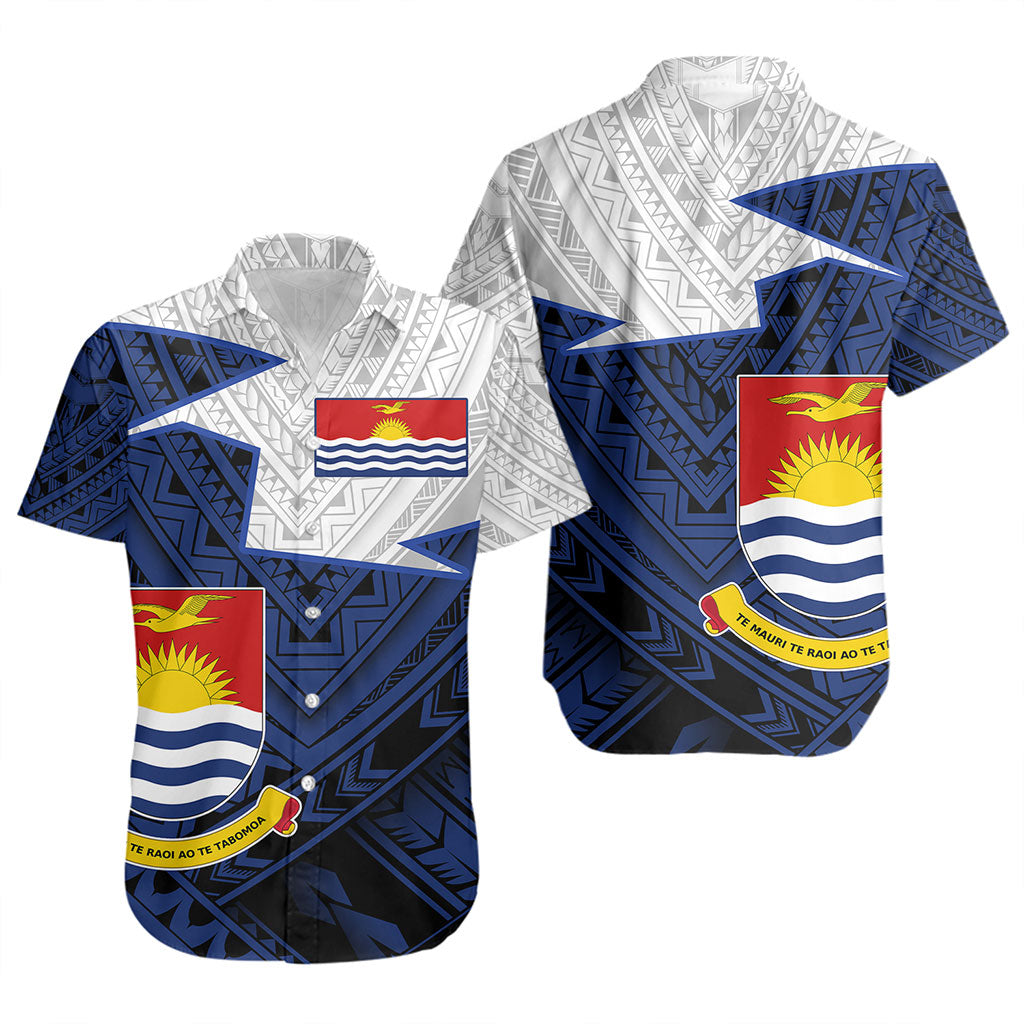 Kiribati Short Sleeve Shirt Polynesian Tattoo Flag And Coat Of Arms