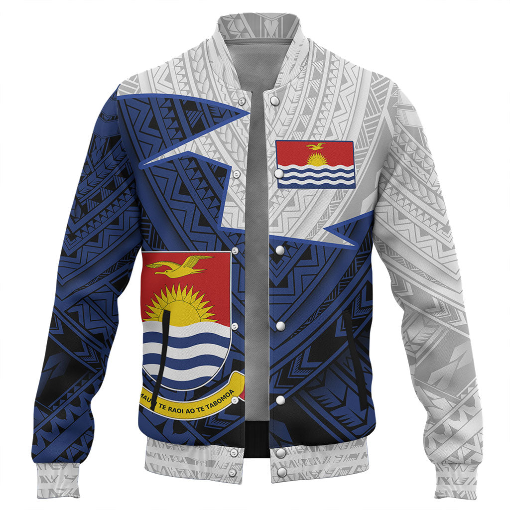 Kiribati Baseball Jacket Polynesian Tattoo Flag And Coat Of Arms