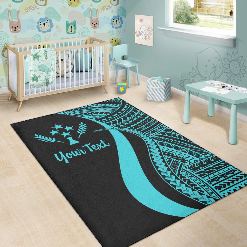 Kosrae Custom Personalised Area Rug - Turquoise Polynesian Tentacle Tribal Pattern