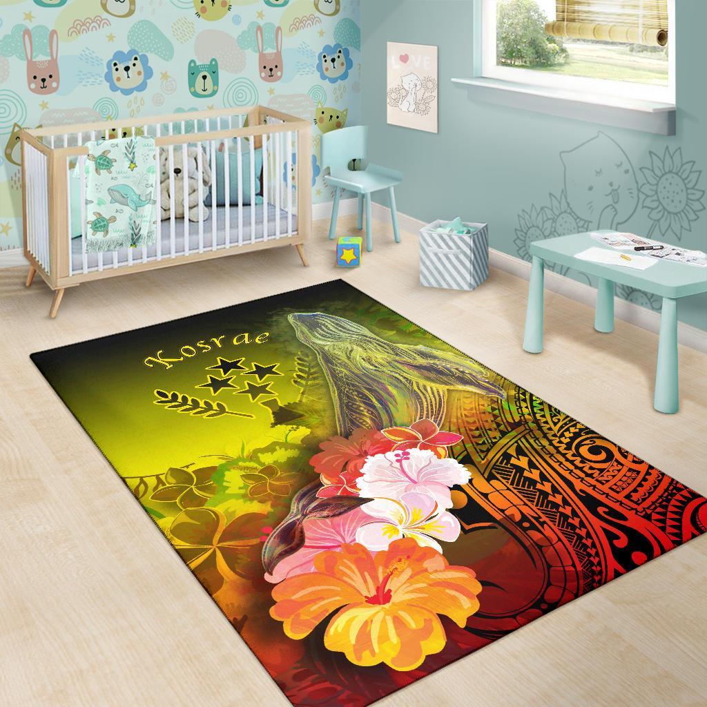 Kosrae Area Rug - Humpback Whale with Tropical Flowers (Yellow)