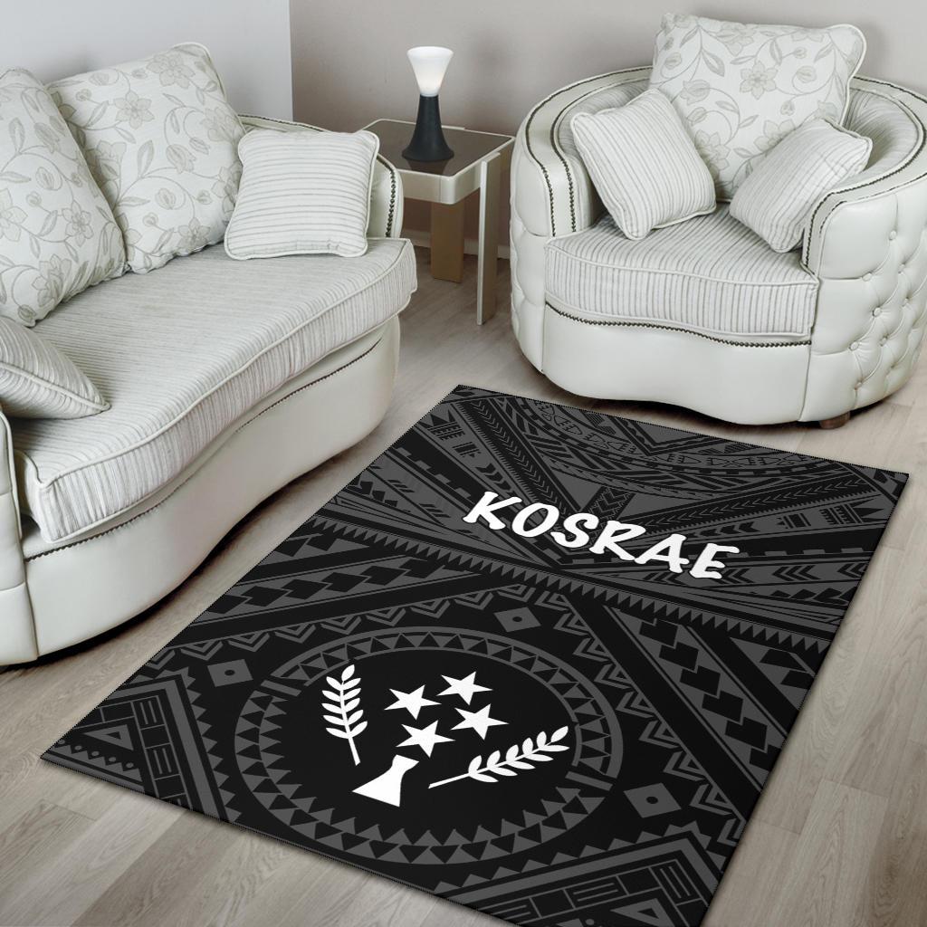 Kosrae Area Rug - Kosrae Flag In Polynesian Tattoo Style (Black)