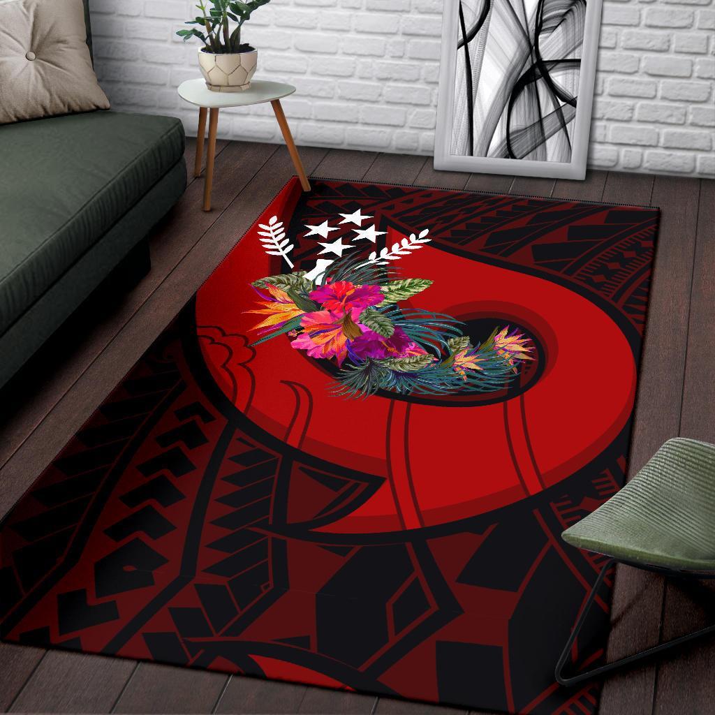 Kosrae Area Rug - Polynesian Hook And Hibiscus (Red)
