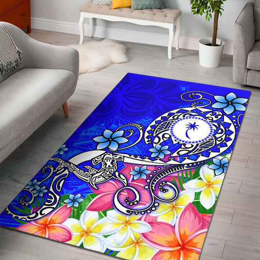 Chuuk Area Rug - Turtle Plumeria (Blue)